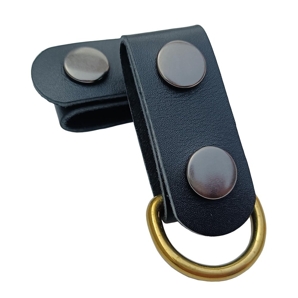 2 pack leather belt keepers+1 solid brass bucklesleather belt loop keepers keychain for men and women (Black)