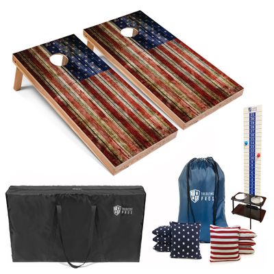 Tailgating Pros Cornhole Boards - 4'x2' Regulation Boards w/Carrying Case, Score Keeper, & Set of 8 Corn Filled Bags w/Tote