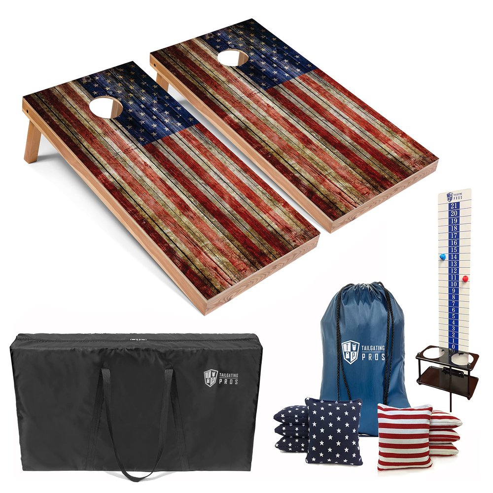 Tailgating Pros Cornhole Boards - 4'x2' Regulation Boards w/Carrying Case, Score Keeper, & Set of 8 Corn Filled Bags w/Tote