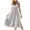 AMIMOJY Sleeveless Dress for Women Casual Button V Neck Striped Dress Midi A Line Dresses Grey view 1