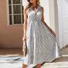 AMIMOJY Sleeveless Dress for Women Casual Button V Neck Striped Dress Midi A Line Dresses Grey view 2