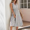AMIMOJY Sleeveless Dress for Women Casual Button V Neck Striped Dress Midi A Line Dresses Grey view 3