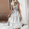 AMIMOJY Sleeveless Dress for Women Casual Button V Neck Striped Dress Midi A Line Dresses Grey view 4