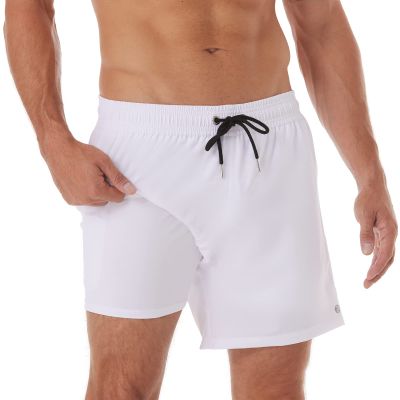 BRISIRA Mens Swim Trunks Swim Shorts Quick Dry 5 inch Inseam Beach Shorts with Compression Liner and Zipper Pocket White