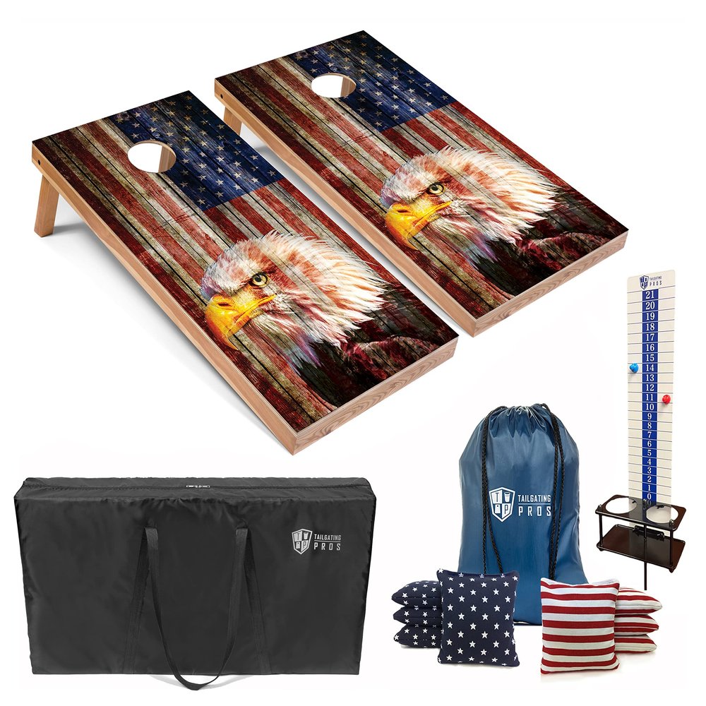 Tailgating Pros Cornhole Boards - 4'x2' Regulation Boards w/Carrying Case, Score Keeper, & Set of 8 Corn Filled Bags w/Tote