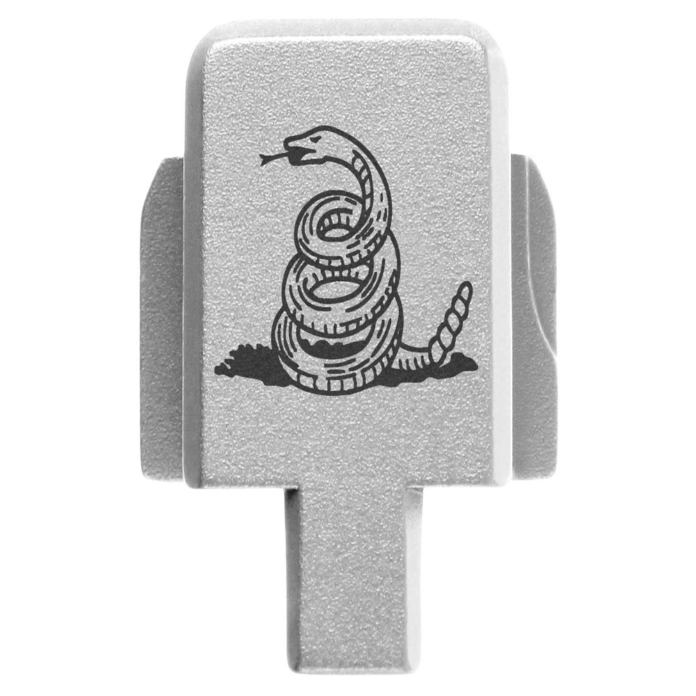 NDZ Performance Rear Slide Cover Plate for Sig P320 Series 9mm .40 .357 .45 ACP Laser Engraved Anodized Aluminum in Silver, Made in The USA - Don't Tread On Me Snake Only