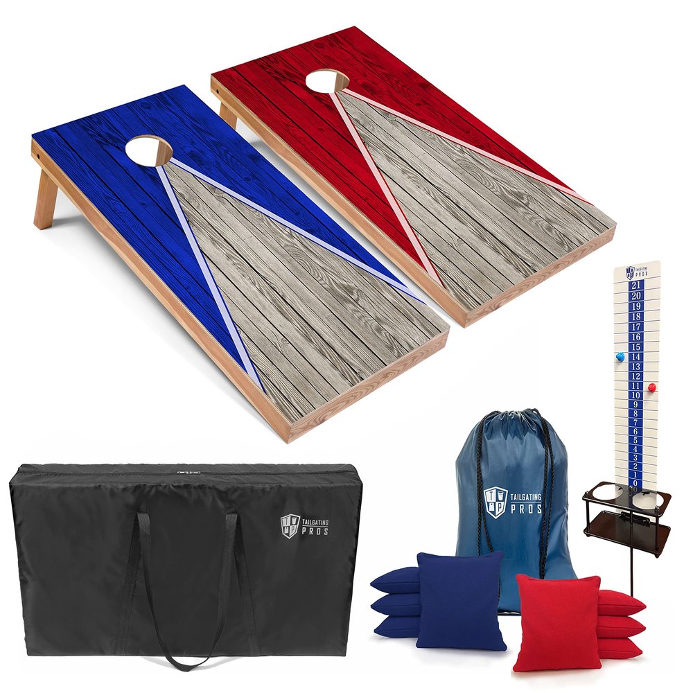 Tailgating Pros Cornhole Boards - 4'x2' Regulation Boards w/Carrying Case, Score Keeper, & Set of 8 Corn Filled Bags w/Tote