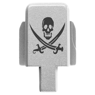 NDZ Performance Rear Slide Cover Plate for Sig P320 Series 9mm .40 .357 .45 ACP Laser Engraved Anodized Aluminum in Silver, Made in The USA - Skull Jolly Roger 2