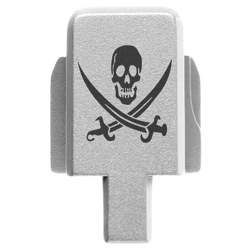 NDZ Performance Rear Slide Cover Plate for Sig P320 Series 9mm .40 .357 .45 ACP Laser Engraved Anodized Aluminum in Silver, Made in The USA - Skull Jolly Roger 2