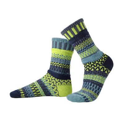 Solmate Socks - Mismatched Crew Socks; Made in USA; Lemongrass Small