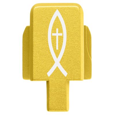 NDZ Performance Rear Slide Cover Plate for Sig P320 Series 9mm .40 .357 .45 ACP Laser Engraved Anodized Aluminum in Gold, Made in The USA - Christian Fish and Cross