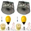 2-Pack of KUFA Sports Tower Style Prawn Trap(Stretched Mesh Size:1-3/4") with 400' Rope, Yellow Float, Bait Bag & Harness Combo (CT77+PBP30Y+HA2) X2