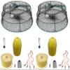 2-Pack of KUFA Sports Vinyl Coated Prawn Trap(Stretched Mesh Size:1-3/4") with 400' Rope, Yellow Float, Bait Bag & Harness Combo (CT79+PBP1+HA2) X2 view 1