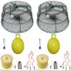 2-Pack of KUFA Sports Vinyl Coated Prawn Trap(Stretched Mesh Size:1-3/4") with 400' Rope, Yellow Float, Bait Bag & Harness Combo (CT79+PBP5+HA2) X2 view 1