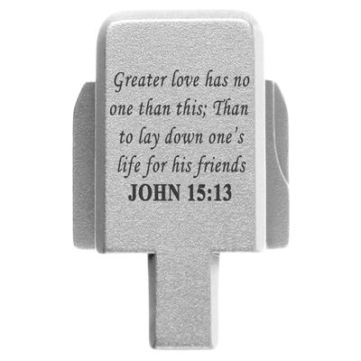 NDZ Performance Rear Slide Cover Plate for Sig P320 Series 9mm .40 .357 .45 ACP Laser Engraved Anodized Aluminum in Silver, Made in The USA - Bible John 15:13
