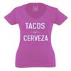 0511. Funny Gift Tacos and Cervezas Cinco de Mayo Mexican Proud Mexico Beer for Women V Neck Fitted T Shirt (Pink X Small) view 1
