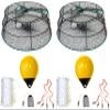 2-Pack of KUFA Sports Vinyl Coated Prawn Trap(Stretched Mesh Size:1-3/4") with 400' Rope, Yellow Float, Bait Bag & Harness Combo (CT79+PBS38Y+HA2) X2 view 1