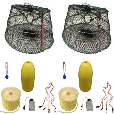 2-Pack of KUFA Sports Tower Style Prawn Trap(Stretched Mesh Size:1-1/8") with 400' Rope, Yellow Float, Bait Bag & Harness Combo ((CT76+PBP3+HA2) X2)