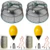 2-Pack of KUFA Sports Vinyl Coated Prawn Trap(Stretched Mesh Size:1-1/8") with 400' Rope, Yellow Float, Bait Bag & Harness Combo ((CT78+PBQ30Y+HA2) X2) view 1