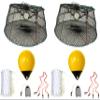 2-Pack of KUFA Sports Tower Style Prawn Trap(Stretched Mesh Size:1-1/8") with 400' Rope, Yellow Float, Bait Bag & Harness Combo ((CT76+PBS38Y+HA2) X2) view 1