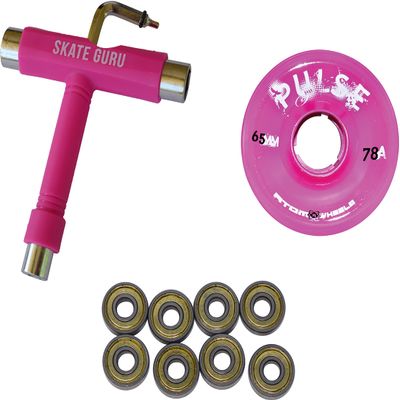 SKATE GURU Outdoor Quad Roller Wheels 78A Bundle Atom Pulse 65x37 Pink + Bearings ABEC9 Metal Seal + Tool / 2 Packs - 8 Wheels