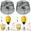 2-Pack of KUFA Sports Vinyl Coated Prawn Trap(Stretched Mesh Size:1-1/8") with 400' Rope, Yellow Float, Bait Bag & Harness Combo ((CT78+PBP30Y+HA2) X2) view 1