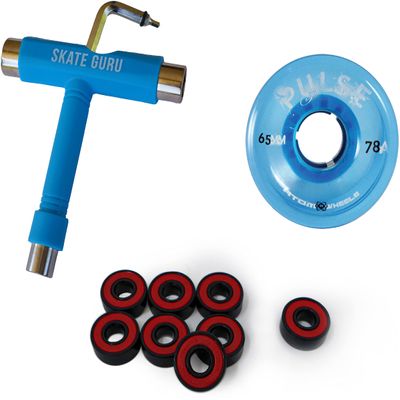 SKATE GURU Outdoor Quad Roller Wheels 78A Bundle Atom Pulse 65x37 Blue + Bearings ABEC9 Durable + Tool / 2 Packs - 8 Wheels