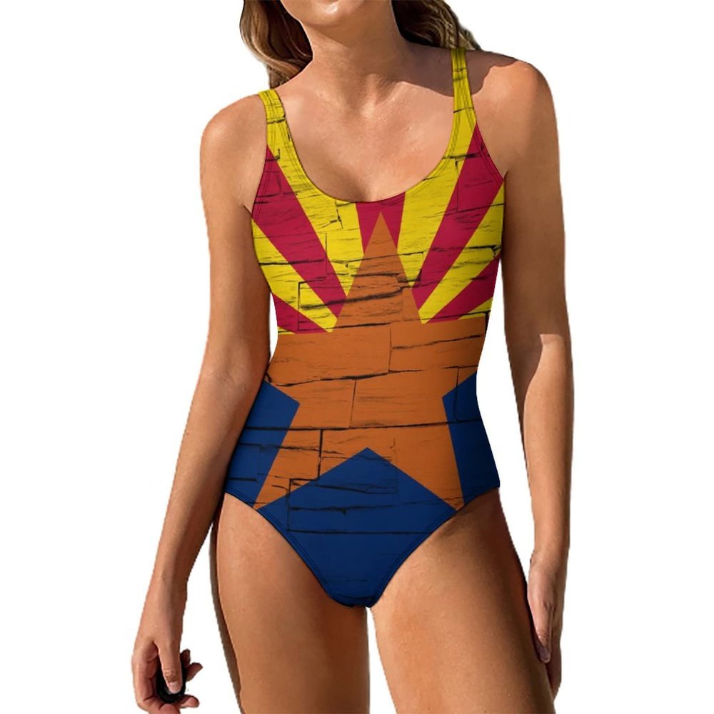 Arizona State Flag Womens One Piece Swimsuits Tummy Control Padding Bathing Suit High Cut Swimwear White