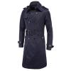 Maiyifu-GJ Men's Double Breasted Trench Coat Stylish Slim Fit Mid Long Belted Windbreaker Lapel Military Jacket with Belt (Dark Blue,3X-Large) view 1