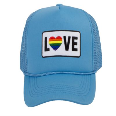 Gravity Threads LGBTQ+ Love Rainbow Heart Patch Trucker Hat - Sky