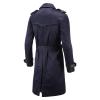 Maiyifu-GJ Men's Double Breasted Trench Coat Stylish Slim Fit Mid Long Belted Windbreaker Lapel Military Jacket with Belt (Dark Blue,Medium) view 2