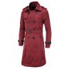 Maiyifu-GJ Men's Double Breasted Trench Coat Stylish Slim Fit Mid Long Belted Windbreaker Lapel Military Jacket with Belt (Red,3X-Large) view 1