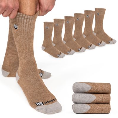 BAMBOO SPORTS Premium Bamboo Rayon Crew Work Socks- Moisture Wicking, Odor Eliminating Khaki Crew Socks for Men Size 13-15 - 3 Pair