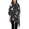 Bagea-Ka Black White Moon and Star Pattern Scarf Long Shawl Wraps Pashmina for Women Girls with Tassels Soft Warm Cozy view 2
