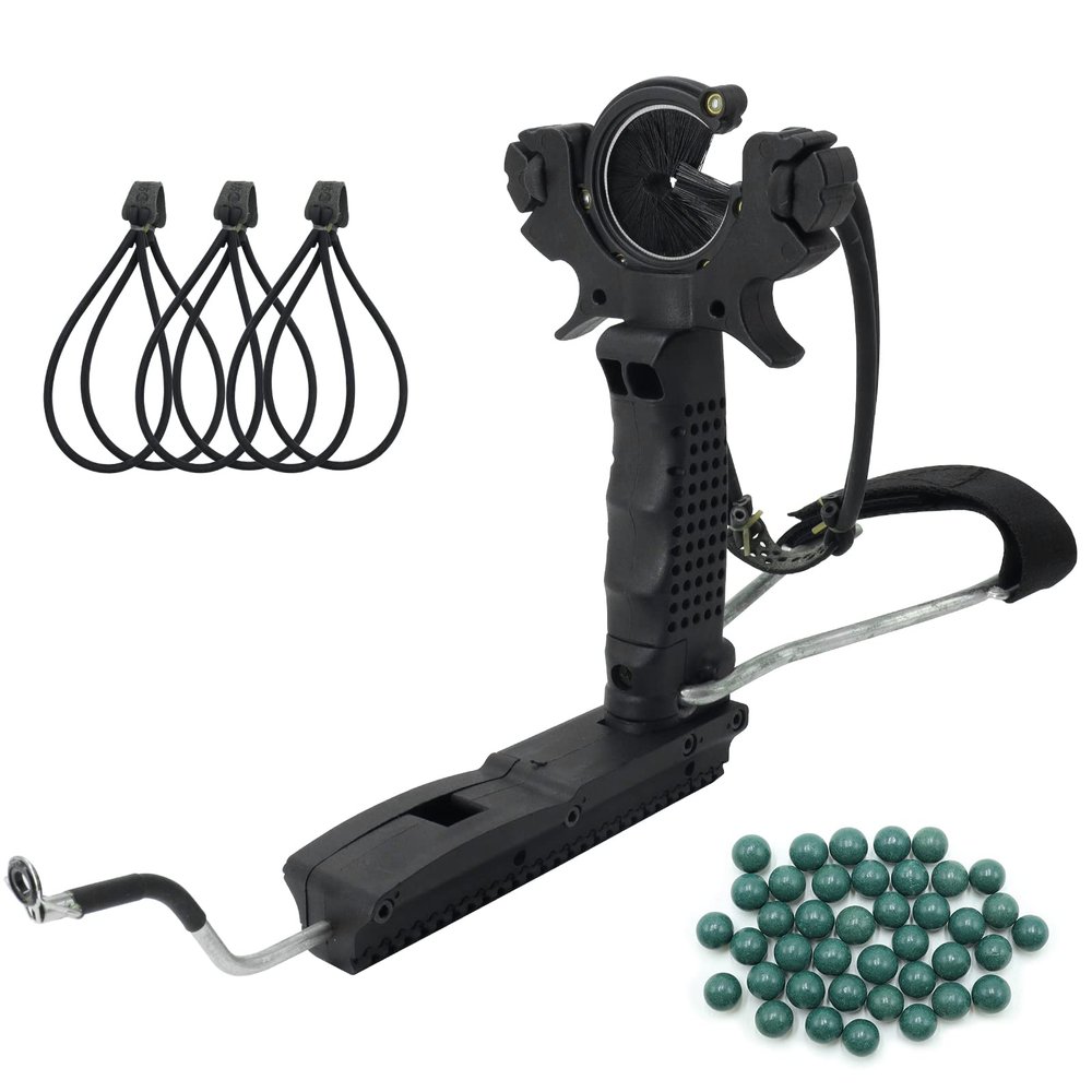 Hunting Folding Slingshot with Wrist Rocket Multi-Functional Slingshot with 1 Arrow Brush, 3 Rubber Bands and 50 Clay Ammo Balls