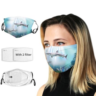 VeJerKK Underwater Fashion Face Mask With Filter Pocket,Wild Sharks and Plants,Washable Face Bandanas Balaclava Reusable Fabric Mask For Men Women,Blue Purple