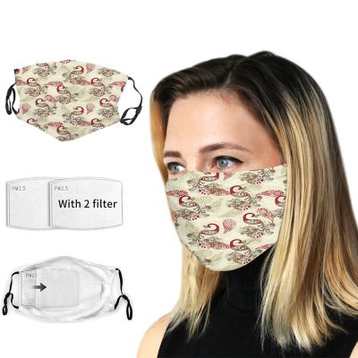 VeJerKK Peacock Face Mask Balaclava Windproof Men's Women's,Winter Pattern Snowflakes Floral Paisley,Dustproof Mouth Cover With Filter Pocket Adjustable Elastic Strap,Green