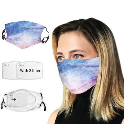 VeJerKK Navy Cloth Face Mask with Adjustable Ear Loops&Nose Clip with 5-Layer Filter,Watercolor Style Starry Space Galaxy,Unisex Fits Most Adults Salmon Pin