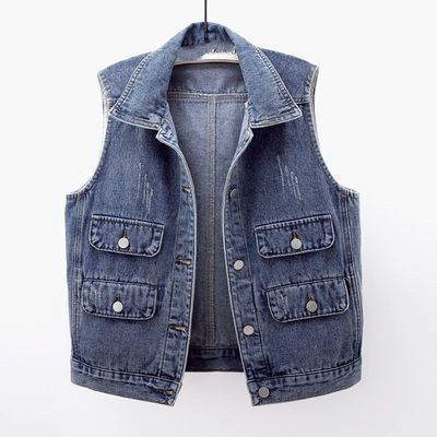 QIUFEN Ladies Denim Sleeveless Jacket - Wild Fashion Solid Color Pocket Button Denim Vest Women,Loose Sleeveless Female Slim Short Veste Coat,Women Large Size Street Waistcoat Top,Black,XL