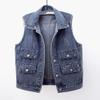 QIUFEN Ladies Denim Sleeveless Jacket - Wild Fashion Solid Color Pocket Button Denim Vest Women,Loose Sleeveless Female Slim Short Veste Coat,Women Large Size Street Waistcoat Top,Black,XL view 1