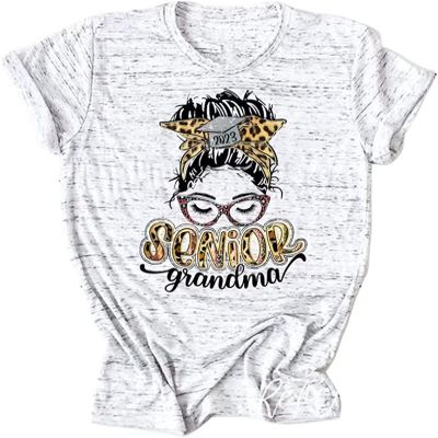 2023 Senior MOM Senior Grandma T Shirt, MOM Gift T-Shirts Short Sleeve Workout Short Sleeve Tops Novelty Mommy Tee Graphite Grey
