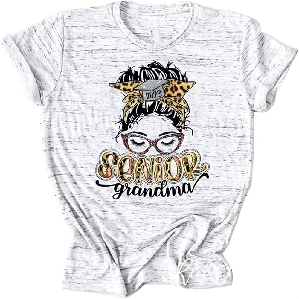 2023 Senior MOM Senior Grandma T Shirt, MOM Gift T-Shirts Short Sleeve Workout Short Sleeve Tops Novelty Mommy Tee Graphite Grey