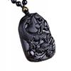 Natural black obsidian dragon horse necklace Amulet pendant with adjustable bead chain view 1