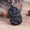 Natural black obsidian dragon horse necklace Amulet pendant with adjustable bead chain view 2