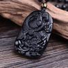 Natural black obsidian dragon horse necklace Amulet pendant with adjustable bead chain view 3