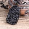 Natural black obsidian dragon horse necklace Amulet pendant with adjustable bead chain view 4
