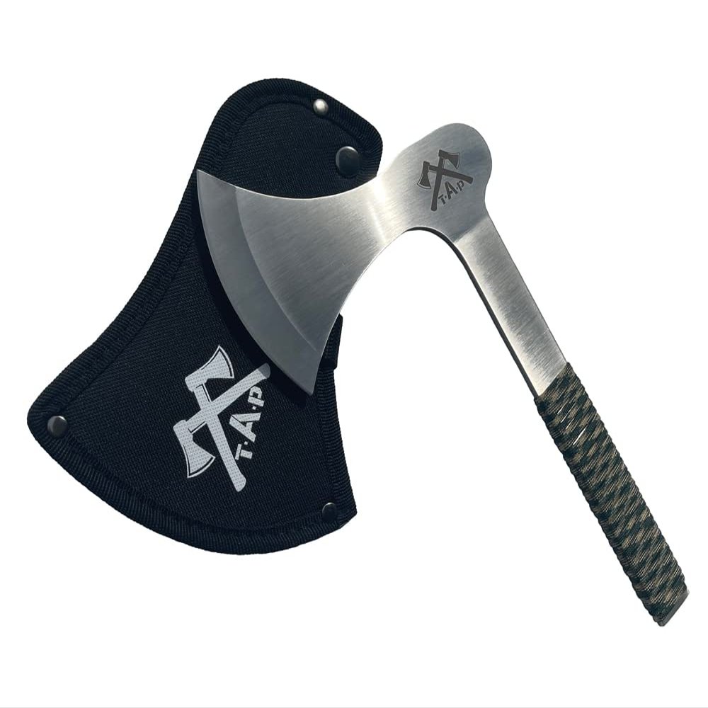 Best Camp Axe 4 Blade Stainless Steel Lightweight Camping Hatchet for Hiking, Camping & Chopping from Throwing Axe Pro (Mossy Green)