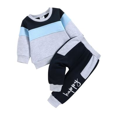 6-9 Baby Boy Clothes Toddler Infant Long Sleeve Multi-Color Sweatshirt Tops + Pants Fall Winter Outfit Set 2Pcs, Blue Grey boy clothes 6-9 months/90cm