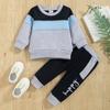 6-9 Baby Boy Clothes Toddler Infant Long Sleeve Multi-Color Sweatshirt Tops + Pants Fall Winter Outfit Set 2Pcs, Blue Grey boy clothes 6-9 months/90cm view 4