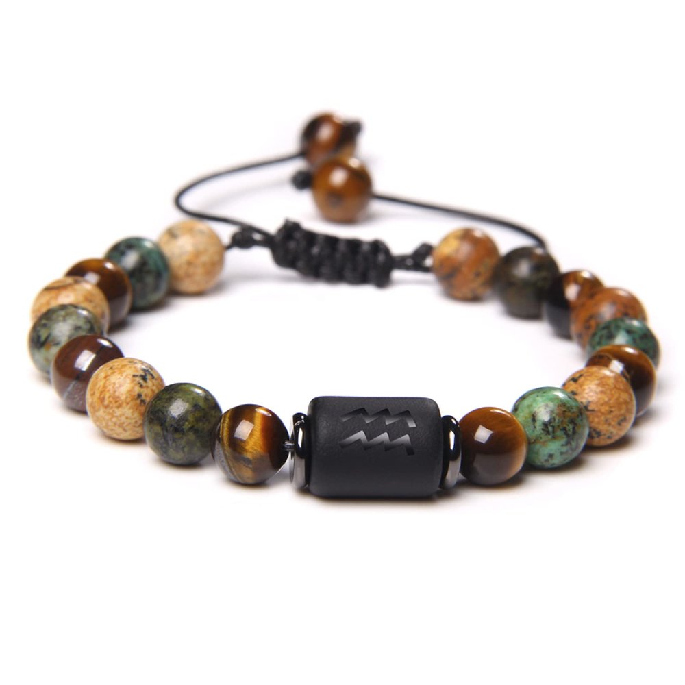 12 Constellation Bracelets Turquois Beads Vintage Handmade Weave Black Rope Adjustable Bangle Men Aries Tube Charm Women,Aquarius
